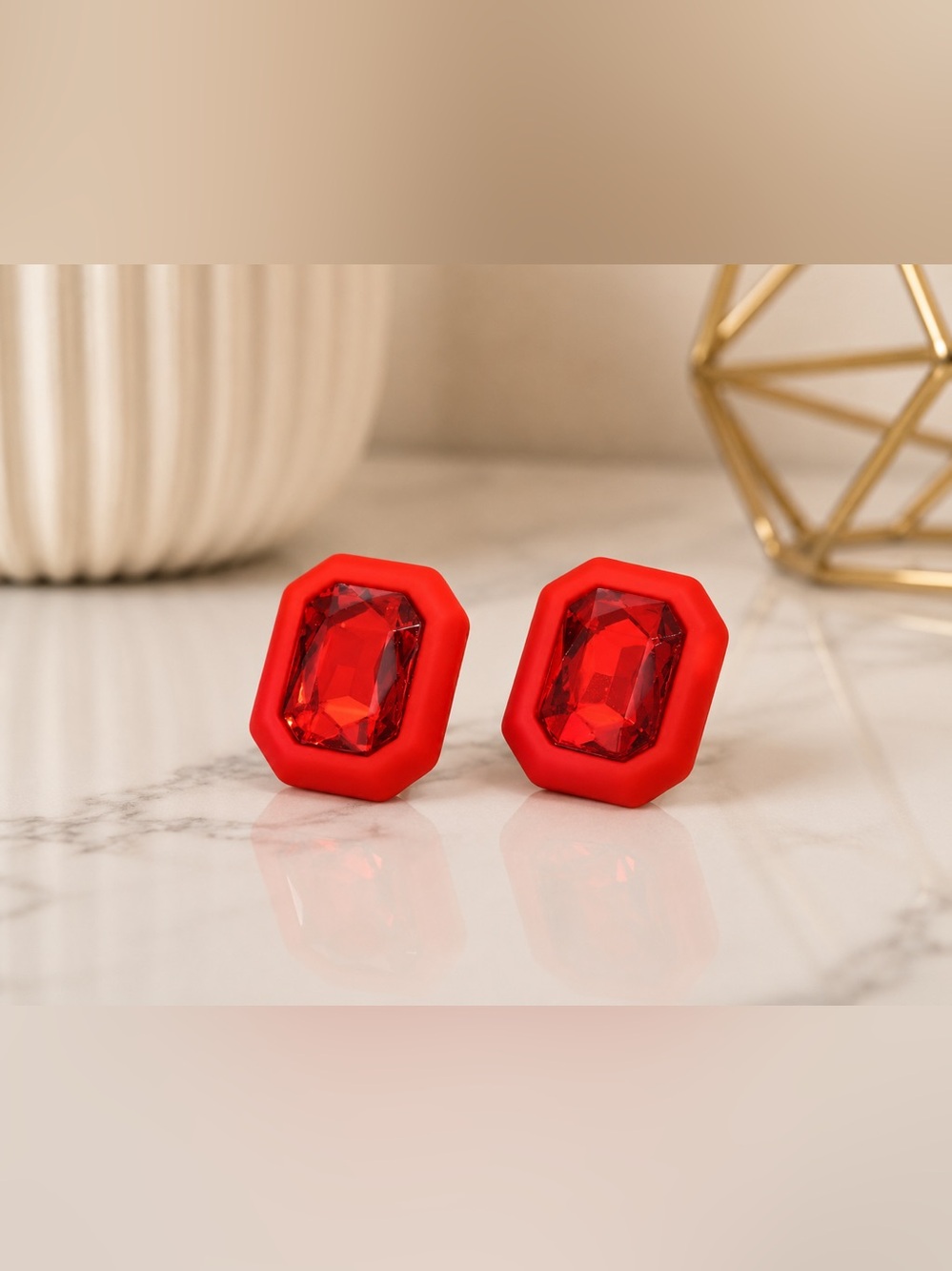 ✨ Red Rhinestone Statement Stud Earrings | Oversized Geometric | NWT